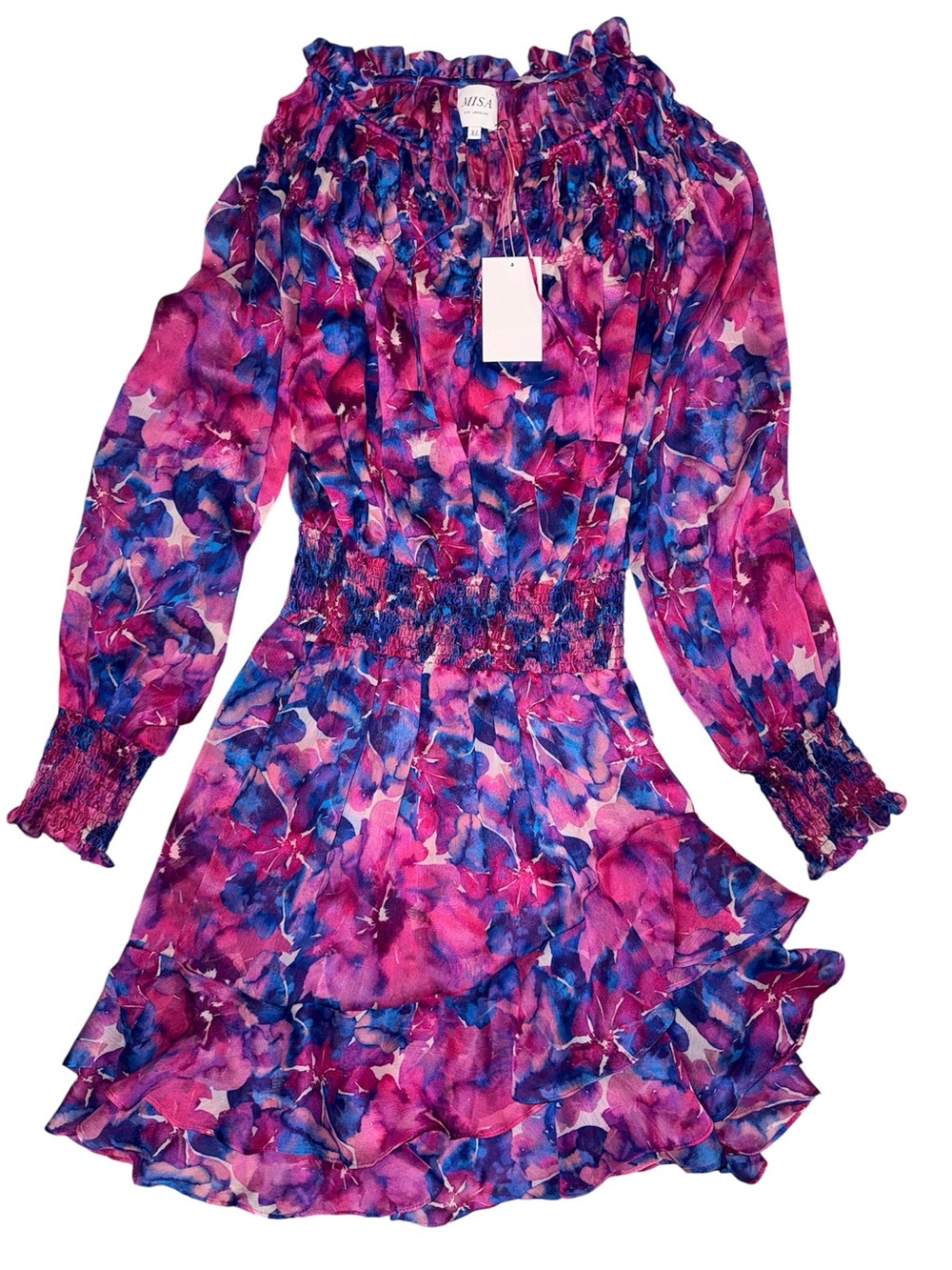 MISA Los Angeles NWT Floral Ruffle Mini Dress XL Pink Blue Purple Boho